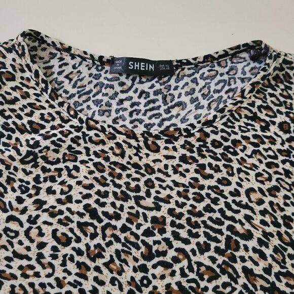 Shein Crew-neck Leopard Short Sleeve Cropped Tee - Picture 8 of 9